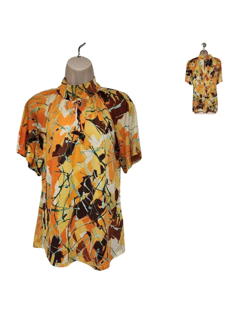 East 1946 Multicolor Yellow Mock Neck Sleeveless Top Medium